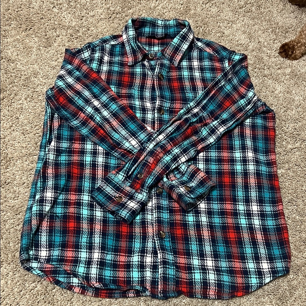 Lands' End Kids Plaid Button Down Shirt - Red, Blue, White